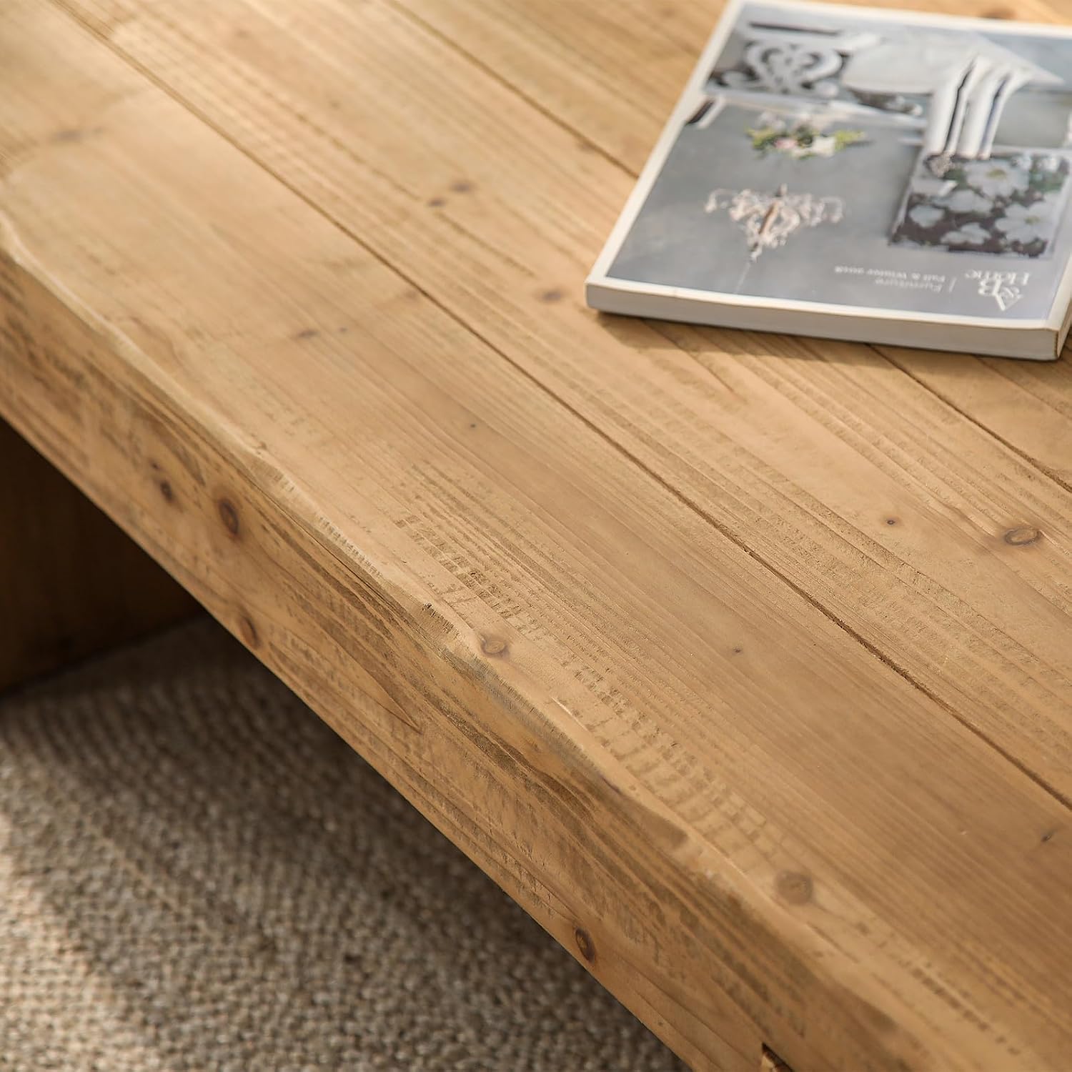 SSLine Solid Wood Coffee Table 47.6-Inch Rectangular Coffee Table for Living Room,Farmhouse Cocktail Center Tables with Thicken Top and Sturdy Legs,Natural Brown