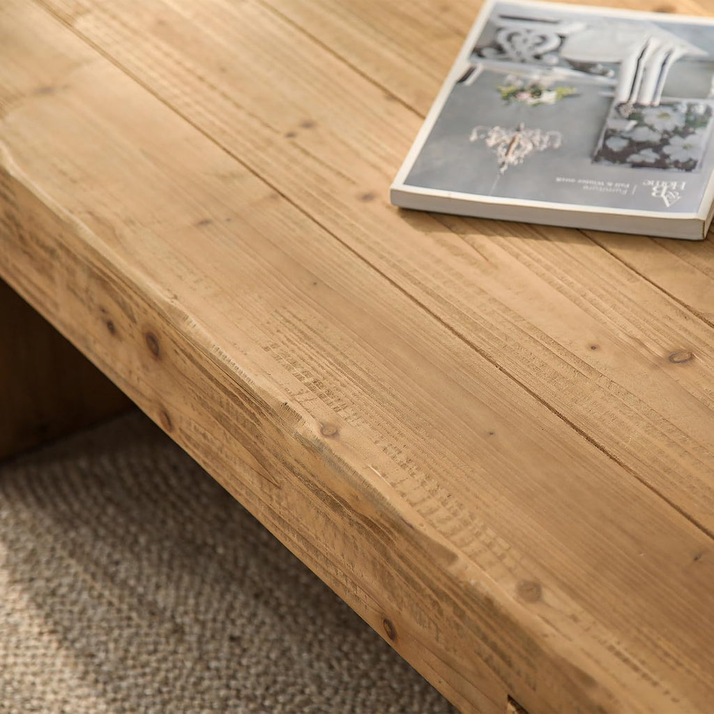 Rustic Wooden Coffee Table for Living Room, Mid Century Modern Coffee Table Rectangle Center Table, Farmhouse Solid Wood Tea Table for Office Apartment (47.64''L × 20.87 ''W × 14.17''H)