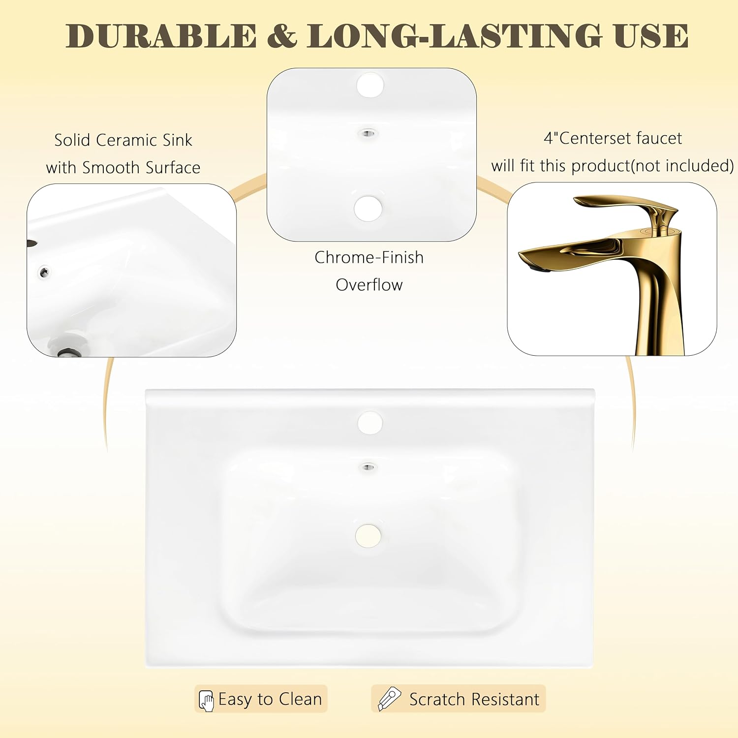 27.8' Bathroom Vanity Sink Combo, White | Integrated Ceramic Sink, Adjustable Shelves, Gold Metal Handles, Solid Wood Base, 19'Dx28.3'Wx34'H