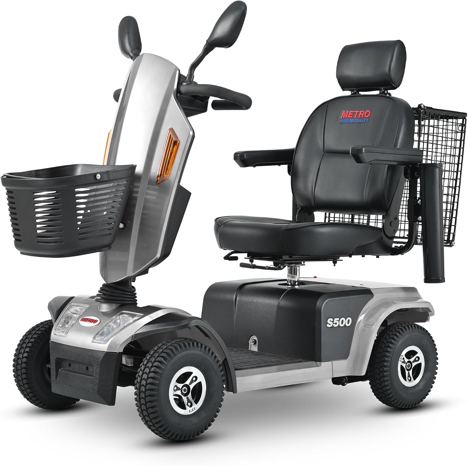 S500 4-Wheel Electric Mobility Scooter, Long-Range 52Ah Battery Up to 25 Miles, 500W Heavy-Duty Motor, 10' Pneumatic Tires, Adjustable Captain Seat, Storage Baskets for Seniors, Grey