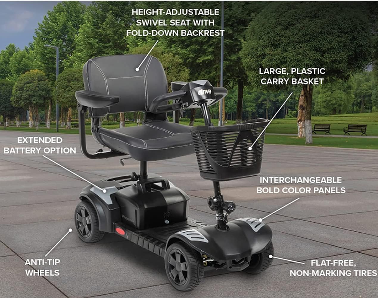 drive Drive Phoenix 4-Wheel Heavy Duty Medical Mobility Scooter 20 inch Wide Seat, 350 Lbs. Weight Capacity, Red Blue