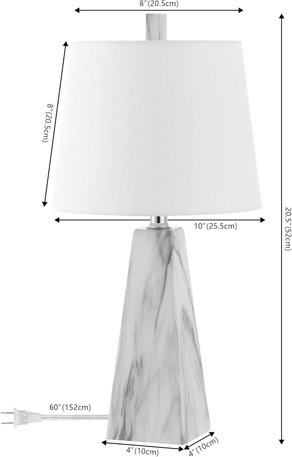 JONATHAN Y 20.5' White Marble Finish Modern Resin Table Lamp for Bedroom Living Room, Contemporary Faceted Bedside Lamp with White Linen Shade, LED Bulb Included (JYL1037A-SET2)