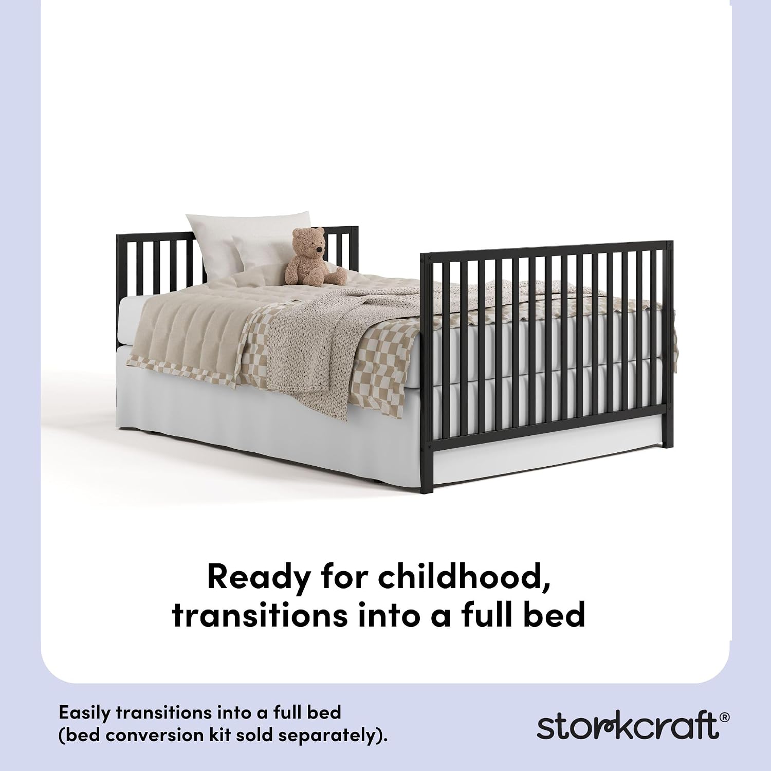 Storkcraft Morningside 5-in-1 Convertible Crib (Black) – GREENGUARD Gold Certified, Fits Standard Crib Mattress, Converts to Toddler Bed, Daybed and Full Bed, 4 Adjustable Mattress Heights