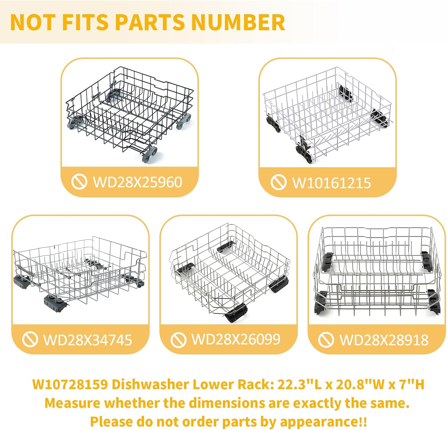 Stainless Steel W10728159 Dishwasher Lower Rack Replacement for KitchenAid Maytag Dishwasher Parts with Wheels W10525646 KDFE104DSS2 Lower Dishrack 22' x 20.7' Whirlpool Dishwasher Bottom Rack Drawer