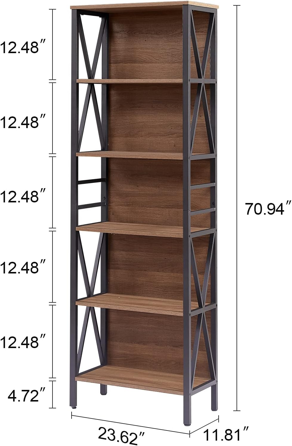 HOMISSUE Tall Bookshelf, 6-Tier Book Shelf, Rustic Wood Metal Bookshelves and Bookcases, Freestanding and Industrial Open Bookcase for Home Office, Living Room and Bedroom, Vintage Brown