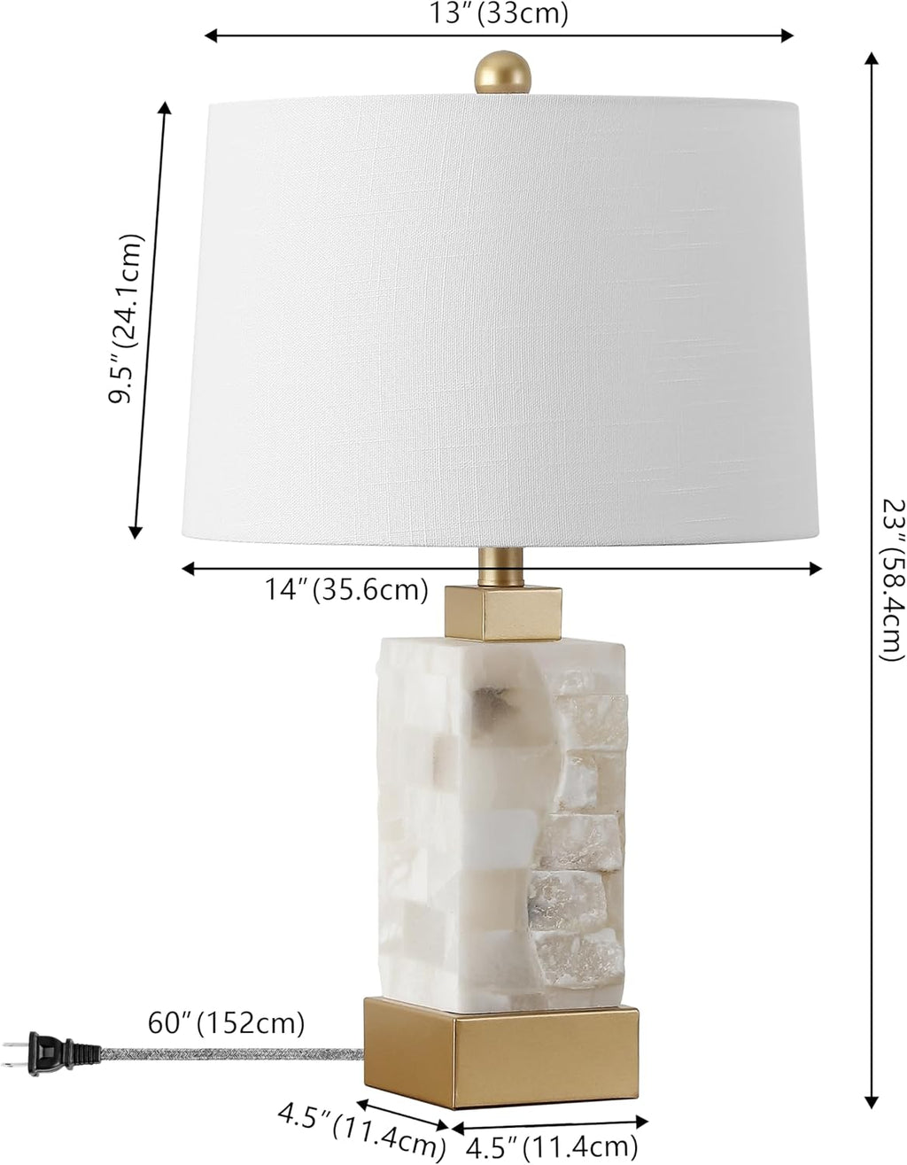JONATHAN Y 23' Gold/White 2-Light Alabaster Rectangular Table Lamp with Night Light Modern Coastal Bedside Lamp for Bedroom with White Linen Drum Shade LED Bulbs Included JYL6202A