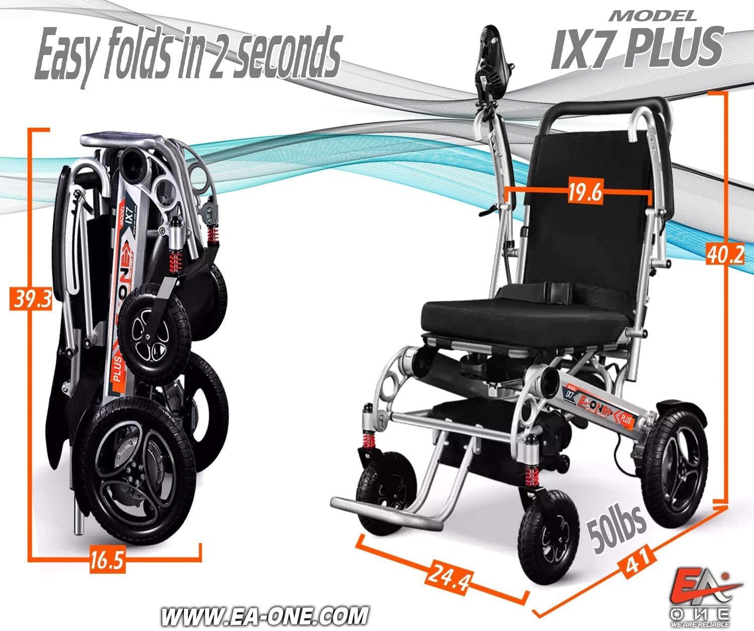 New Best Rated Exclusive Folding Motorized Electric Power Wheelchair Scooter, Airplane Travel Safe, Portable Heavy-Duty Power Electric Wheelchair (20 Inch Seat). (Silver)