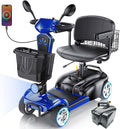 15/25/30/50Miles Eldryvon 4 Wheels Electric Mobility Scooter for Seniors, Dual Basket, 350W Powered Wheelchair with Rotating Seat, Mirrors, Foldable Motorized Scooter for Adults (Blue, 30Miles)