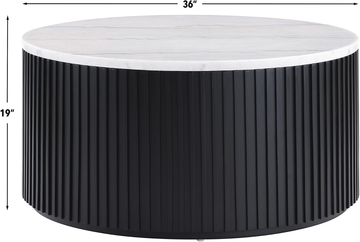 Steve Silver Furniture Colvin White Marble Cocktail Table, Contemporary/Modern Design, 36' Round Table, Coffee Table, Living Room Centerpiece, Wooden Drum Base, 36' W x 36' L x 19' H, Black, White