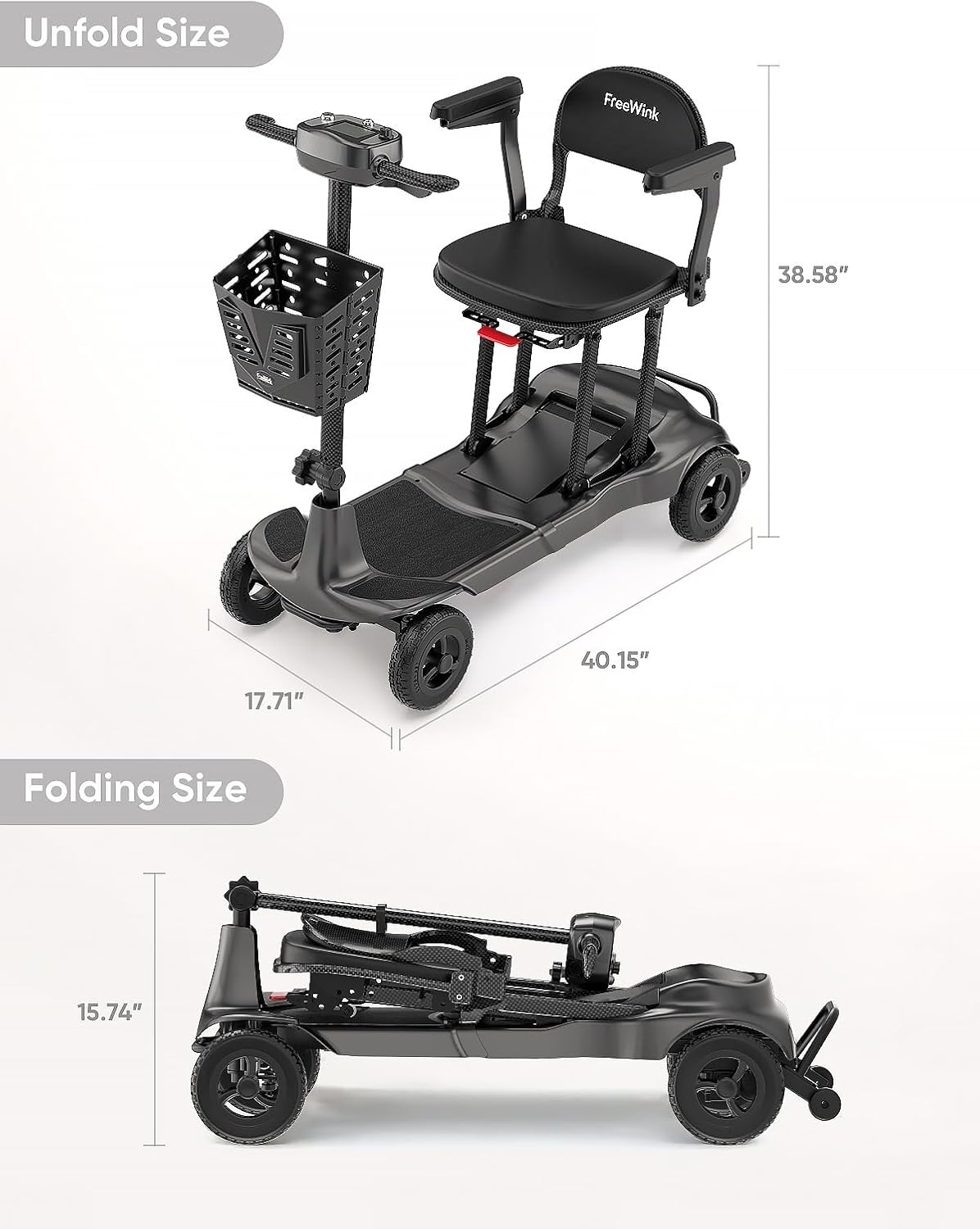 Mobility Scooters for Adults & Seniors - Ultra Lightweight 27.5 lbs Carbon Fiber Folding Electric Scooter - Airlines Approved All-Terrain Portable Scooter with Basket and Charger Included-Carbon Black