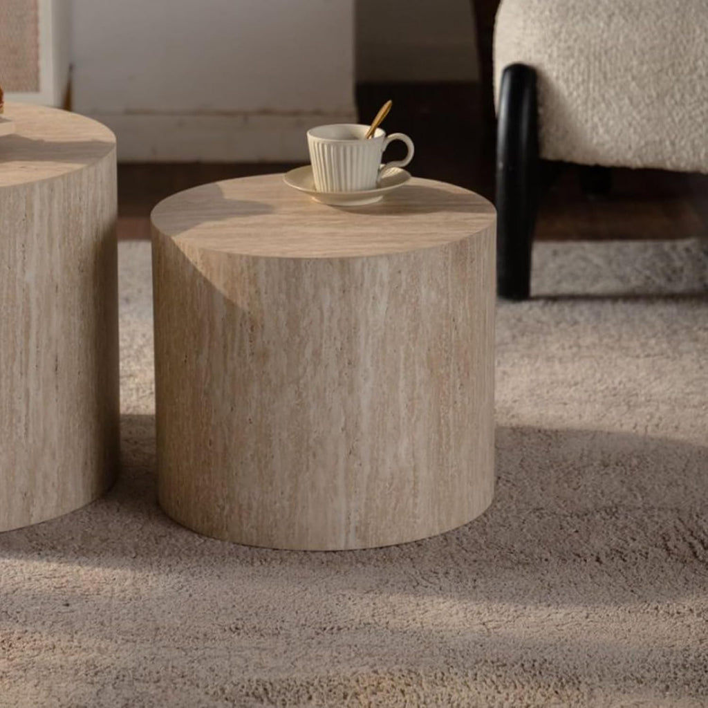GDFStudio Round Nesting Coffee Table Set of 2, Modern Wooden Accent Side Table, Space Saving Small Circular Tea Coffee Tables and End Tables Sets for Living Room Small Space, No Assembly, Amber
