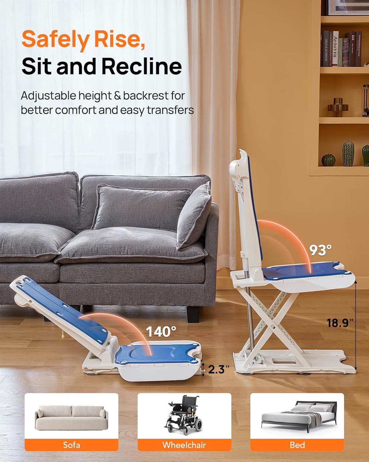 PERLECARE Electric Chair Lift, 308 lbs Capacity, Floor Lift for Elderly Falls, IP68 Waterproof Bath Lift for Tub, Foldable & Rechargeable Design, Remote Control, for Fall Recovery & Home Care