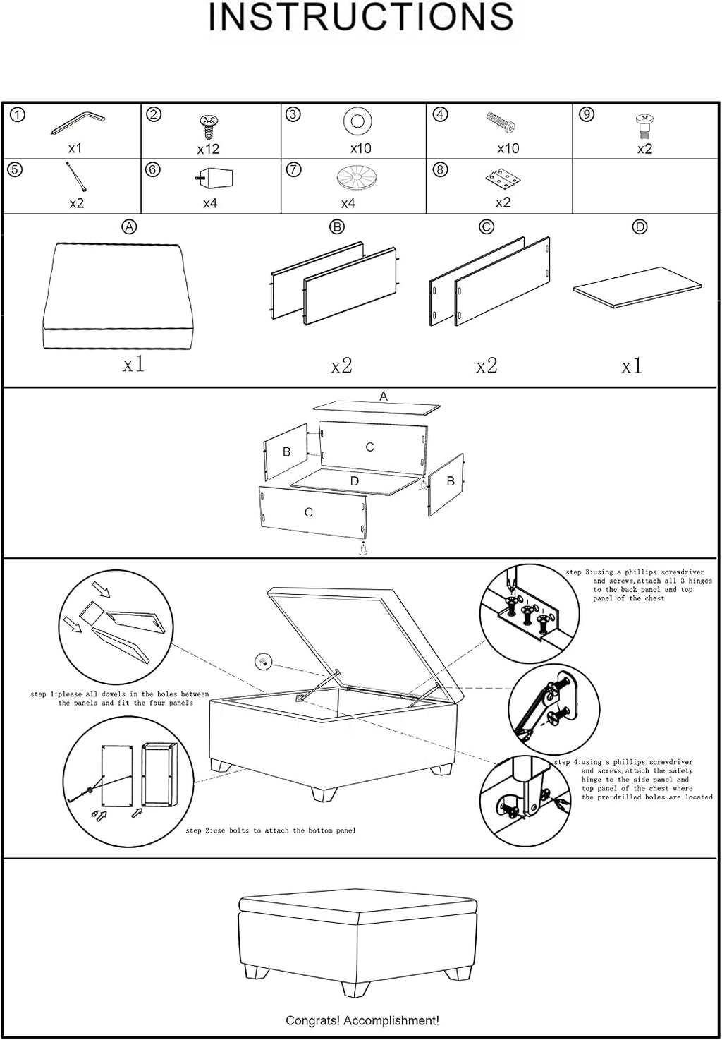 Joveco Storage Ottoman Square Tufted Bench Coffee Table Footrest for Living Room Bedroom, Need to DIY Assemble/ Put it Together, (Dark Gray)