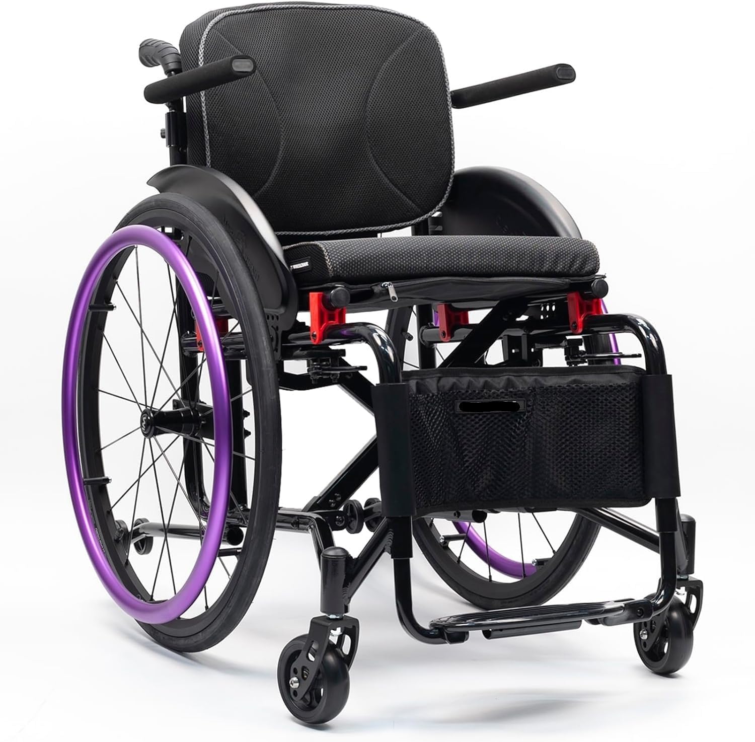 Wheelchair For Adults,Folding Lightweight Sports Wheelchair With Armrests,All-Terrain Aluminum Alloy Wheelchair,Adjustable Seat Height,Handbrakes Quick Release Rear Wheels Anti-Tip Wheels(Purple,38cm/