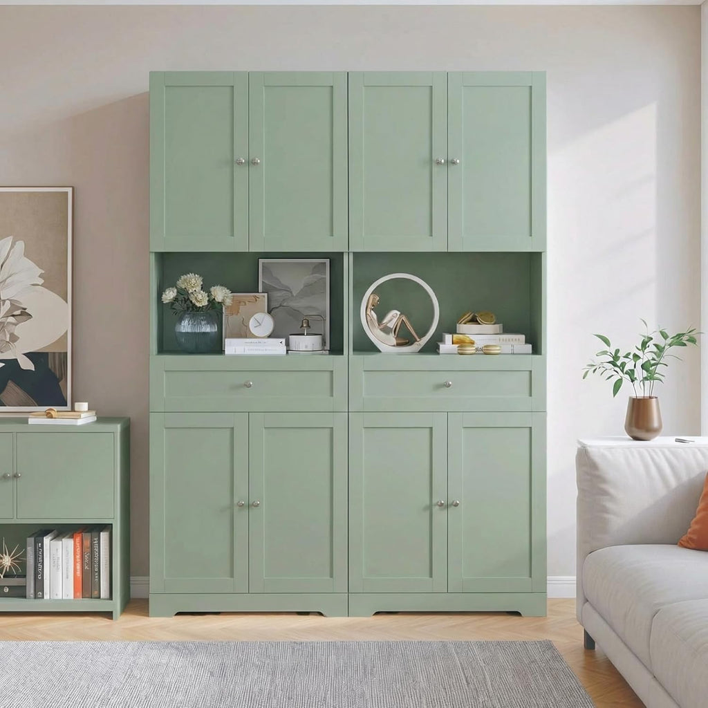 Tall Bathroom Storage Cabinets with Drawer, Modern Linen Cabinet with Doors & Shelves, 67'H Tall Storage Cabinet Freestanding for Bathroom, Dining Room, Kitchen & Pantry, Laundry, Narrow Corner, Green