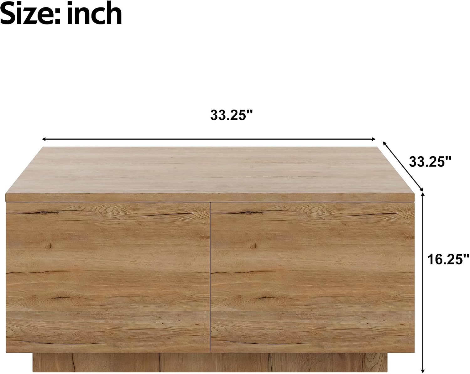 SSLine Square Coffee Table with 4 Storage Drawers,33.2-Inch Natural Wooden Coffee Table for Living Room Minimalist Cocktail Center Tables for Small Space