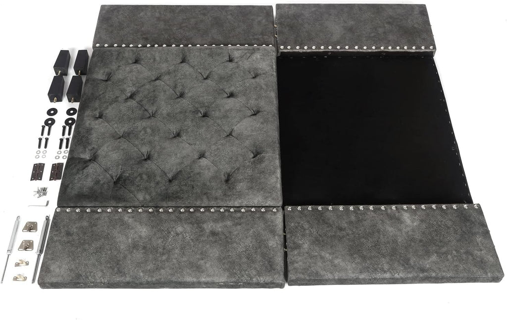 Joveco Storage Ottoman Square Tufted Bench Coffee Table Footrest for Living Room Bedroom, Need to DIY Assemble/ Put it Together, (Dark Gray)