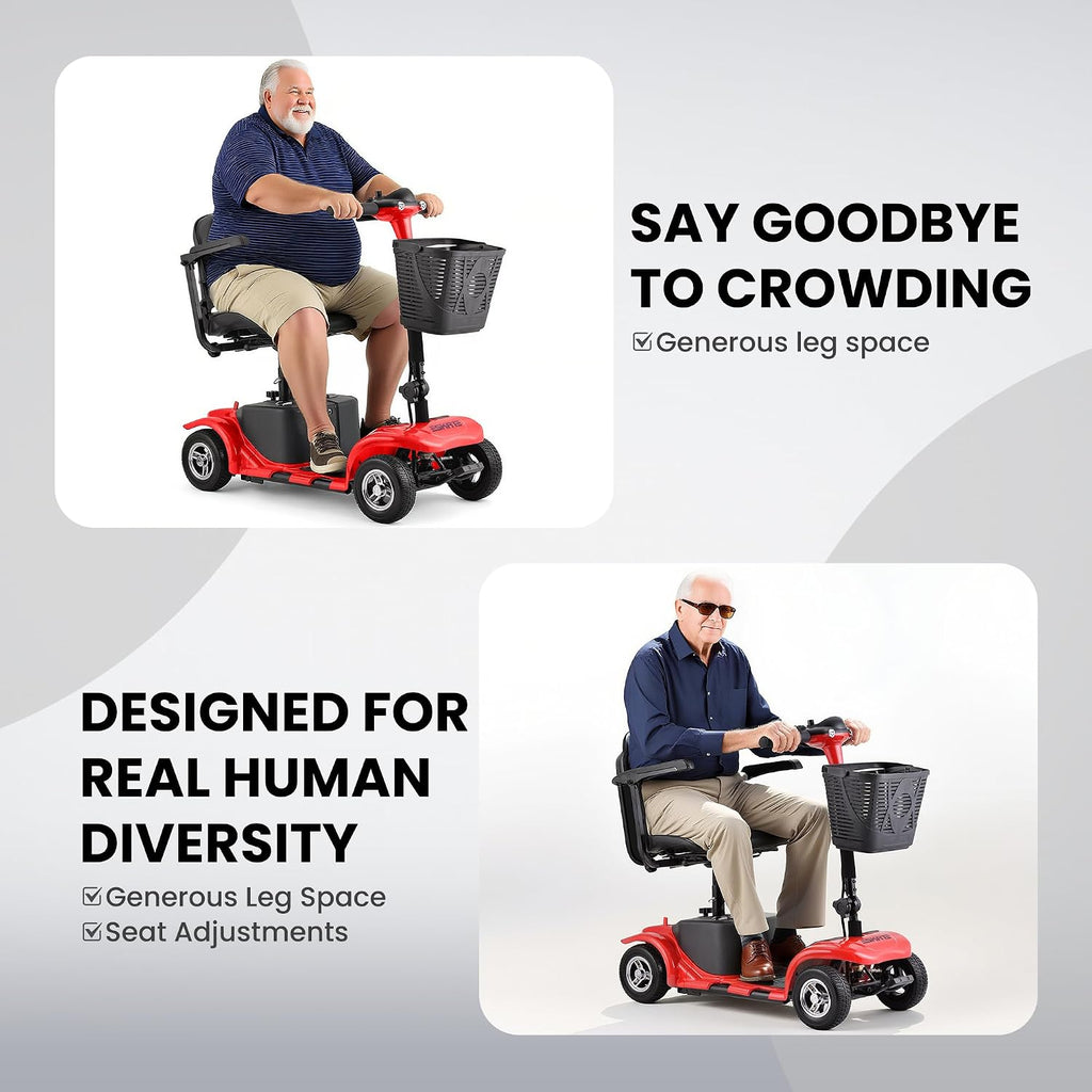 Mobility Scooters for Senior Adults, 15 Mile Electric Mobility Scooter with Detachable Battery, 4 Wheels Foldable Mobility Scooter with LED Headlights and USB Charging Port, 300 lbs Capacity (Red)