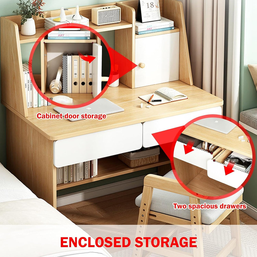 Small Computer Desk with Drawers, Stand Up Desk with Storage Shelves, Work Desk for Home Office for Bedroom, Office, Dormitory (80 * 50 * 100cm)