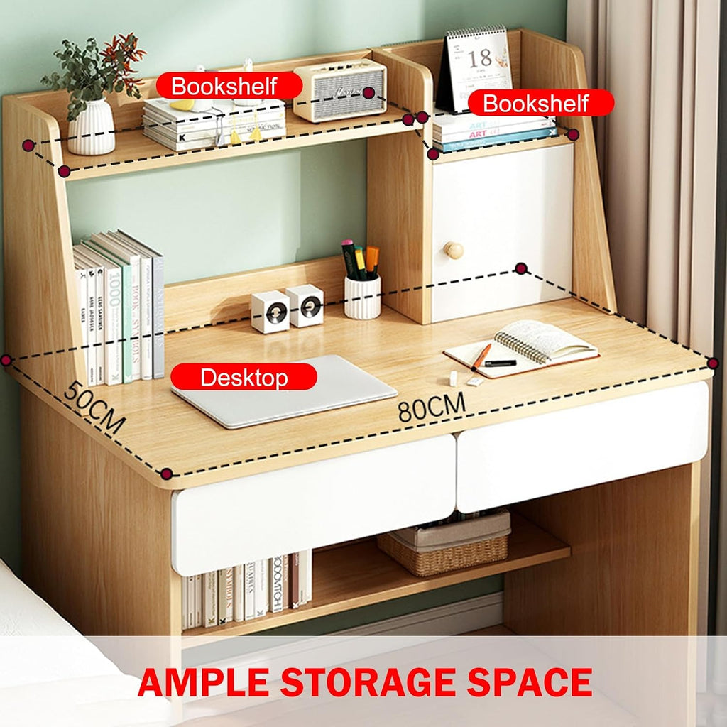 Small Computer Desk with Drawers, Stand Up Desk with Storage Shelves, Work Desk for Home Office for Bedroom, Office, Dormitory (80 * 50 * 100cm)