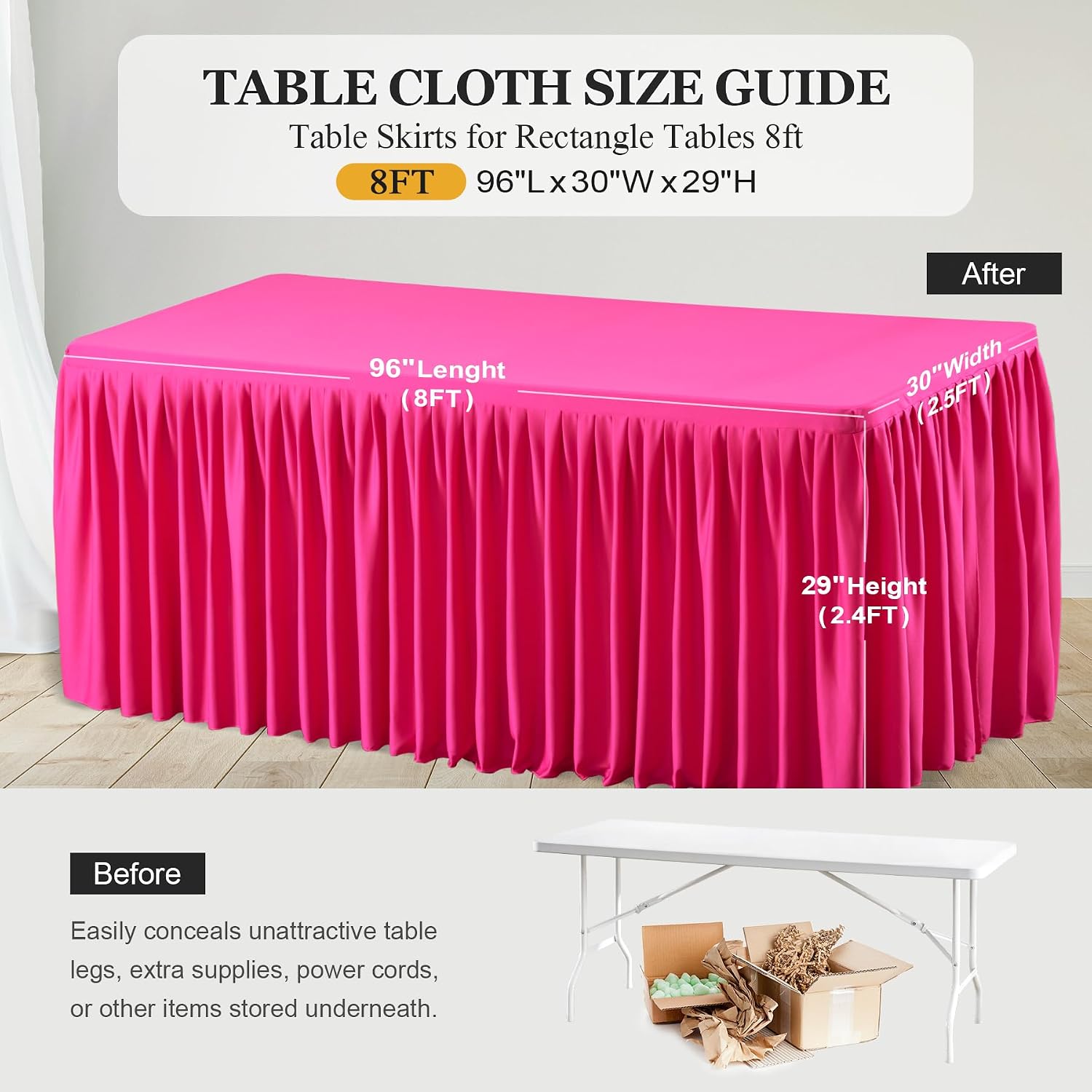 Shillance 6 Pack Hot Pink Table Clothes for 8 Foot Rectangle Tables, Premium Polyester Rectangle Tablecloth Wrinkle Resistant Washable Table Cloth for Wedding, Party, Dining, Banquet, Buffet Tables