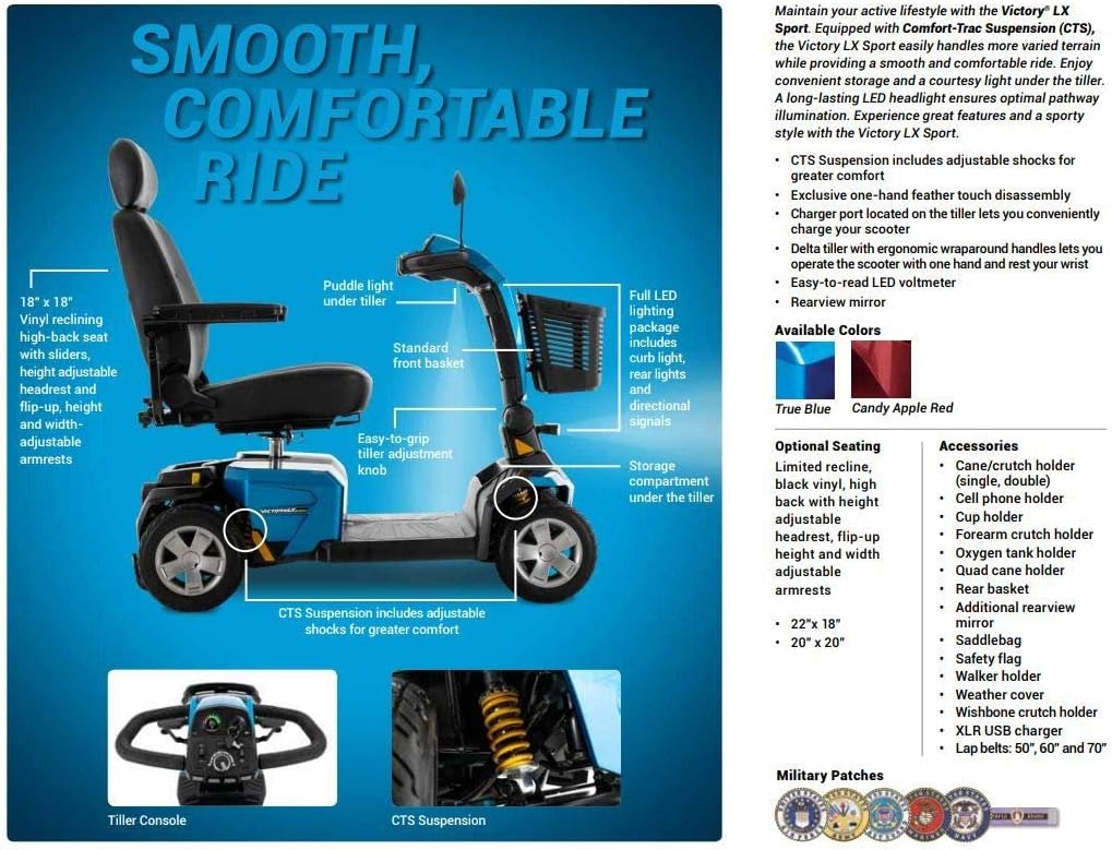 Pride Mobility Victory LX Sport 4 Wheel Scooter (Ocean Blue, 20' x 20' Seat)
