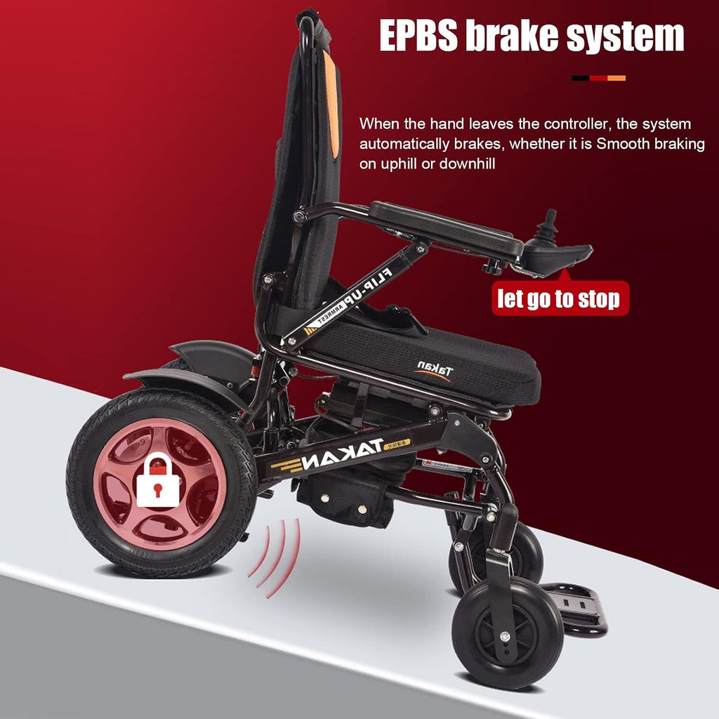 Lightweight Fold Electric Wheelchair Portable Wheel Chair Open/Fast-fold Compact Electric Chair 5-Speed Adjustment for Hemiplegia Paraplegia (Color : Black)