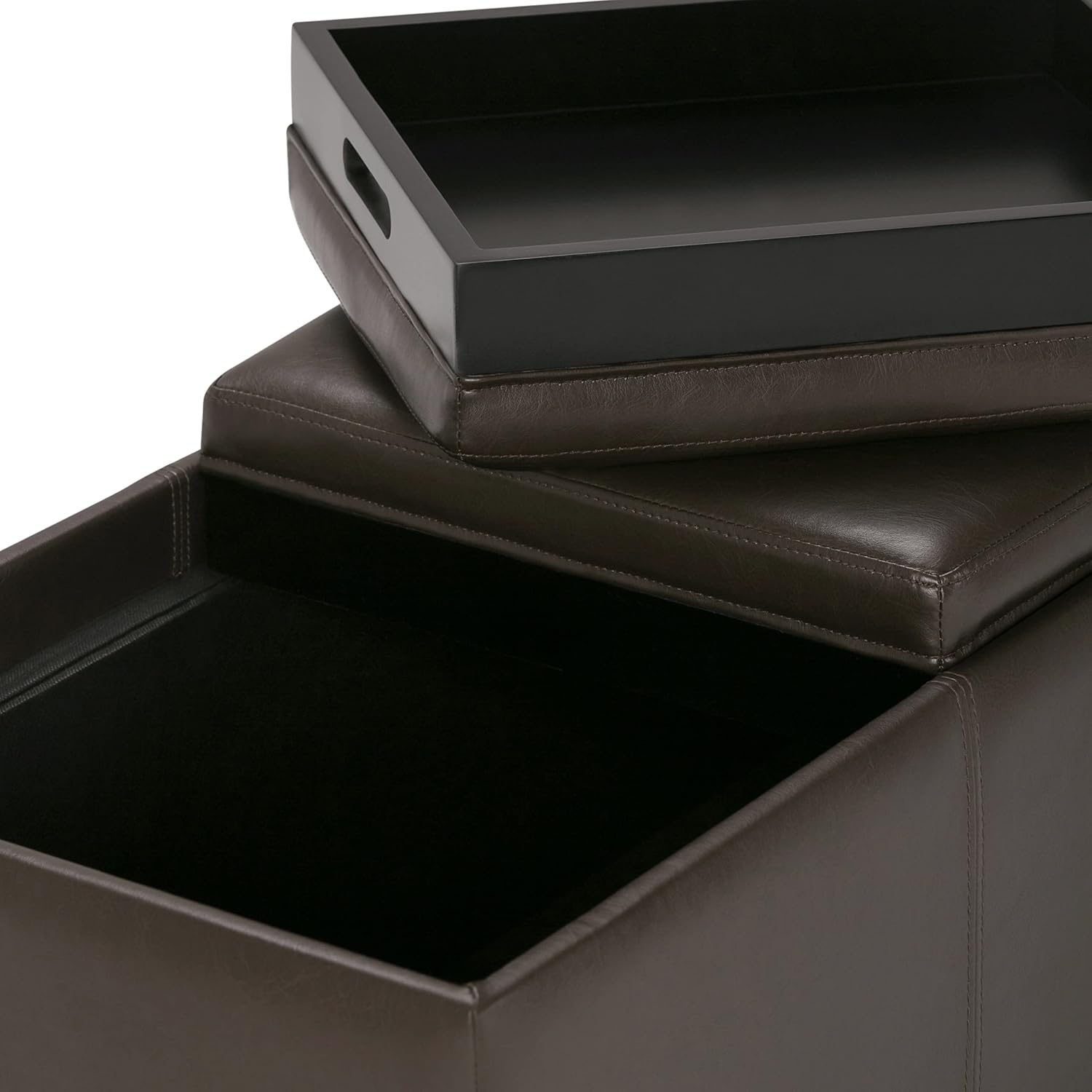 SIMPLIHOME Avalon Storage Ottoman - 42 inch Wide Upholstered Vegan Leather Rectangular Flip-Top Ottoman in Chocolate Brown, Contemporary Coffee Table Ottoman for Living Room with Hidden Storage