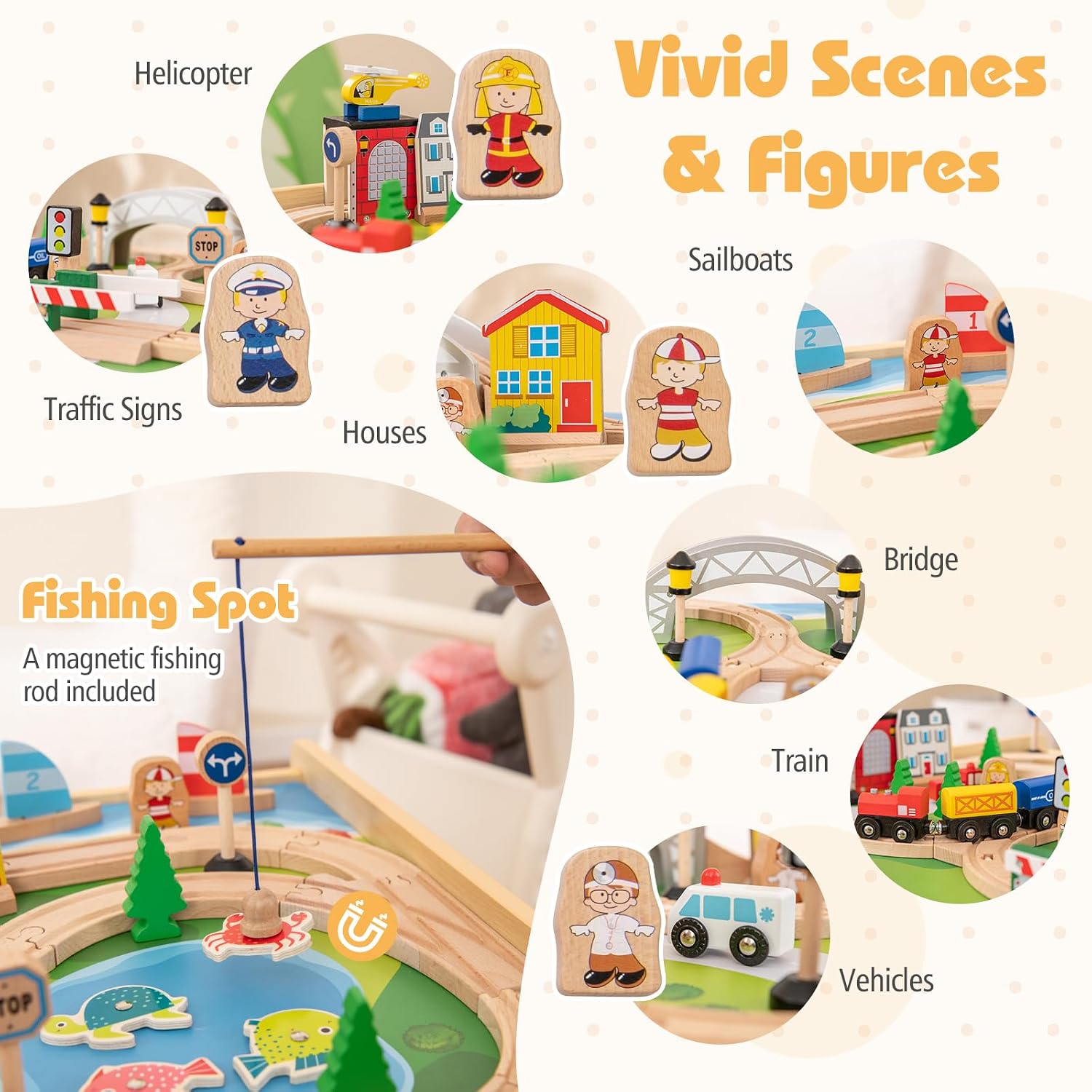 Costzon Train Table, 5 in 1 Kids Activity Wooden Set w/ 78 Pieces Railway Playset, Reversible Map Top, Blackboard, Building Bricks Station & Large Storage Space, Toddler Sensory Table for 18 M+