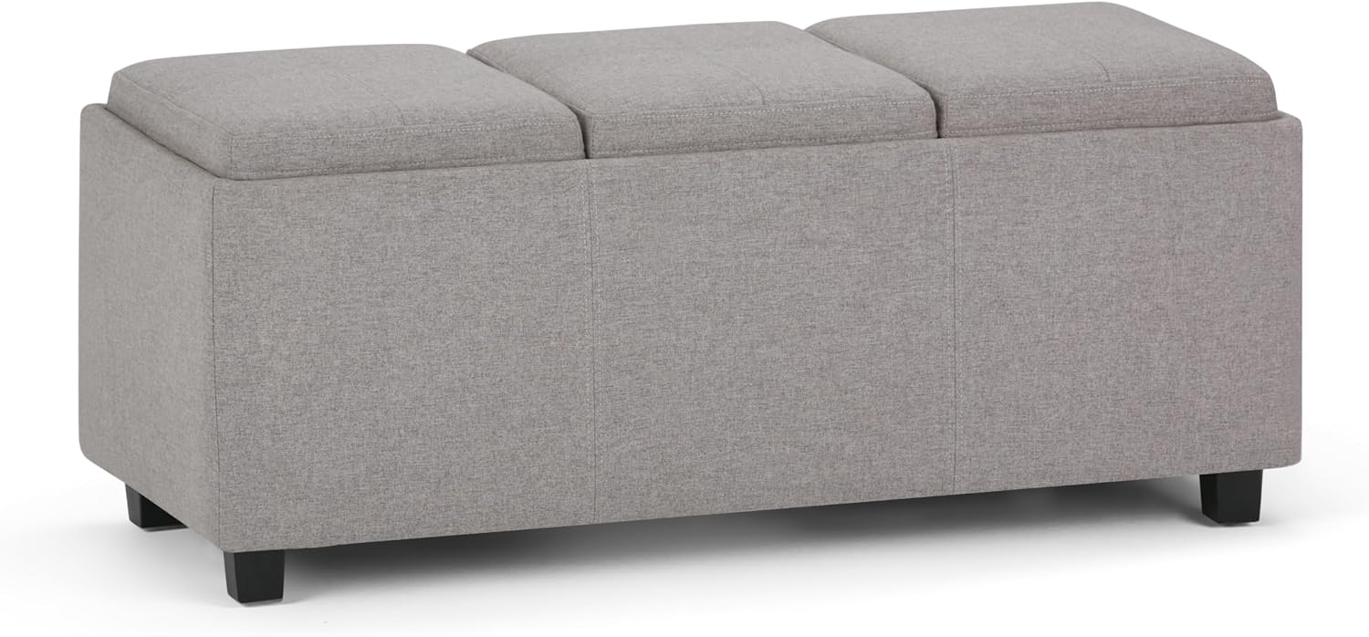 SIMPLIHOME Avalon Storage Ottoman - 42 inch Wide Upholstered Linen Look Fabric Rectangular Flip-Top Ottoman in Cloud Grey, Contemporary Coffee Table Ottoman for Living Room with Hidden Storage