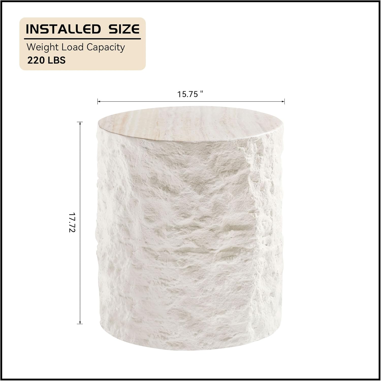 WILLIAMSPACE 15.75' Round End Table Side Table with Cement Stone Pattern for Living Room, Modern Circle Fiberglass Small Coffee Sofa Table, No Need Assembly (Beige)