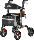 Walkers for Seniors, Rollator Walker with Seat, 350 lb Weight Capacity, 18' Big Seat, 8' All-Terrain Wheels, 6-Level Adjustable Height, Lightweight Aluminum Frame Rollator Walkers for Seniors (Silver)