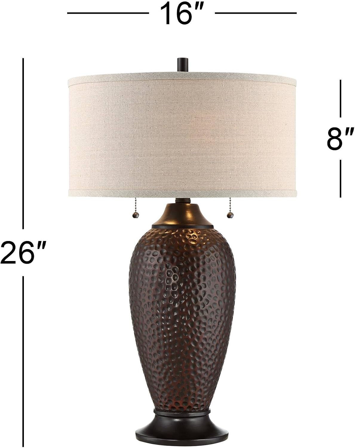 360 Lighting Cody Modern Industrial Rustic Table Lamps 26' High Set of 2 Hammered Oiled Bronze Brown Oatmeal Linen Drum Shade for Living Room Bedroom House Bedside Nightstand Home Office