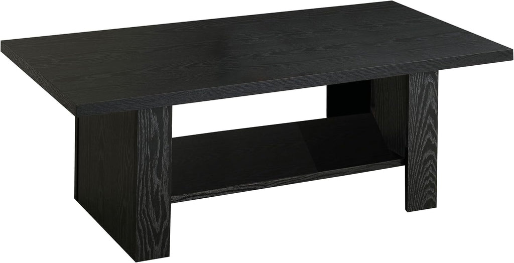 Bowery Hill 3 Piece Coffee Table Set, Black Oak Finish, Hollow Board and Particle Board Construction, Includes Coffee Table and 2 End Tables, Storage Shelves, Contemporary Style for Modern Living Room