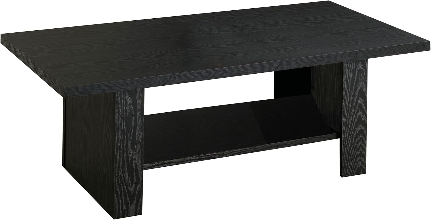 Bowery Hill 3 Piece Coffee Table Set, Black Oak Finish, Hollow Board and Particle Board Construction, Includes Coffee Table and 2 End Tables, Storage Shelves, Contemporary Style for Modern Living Room
