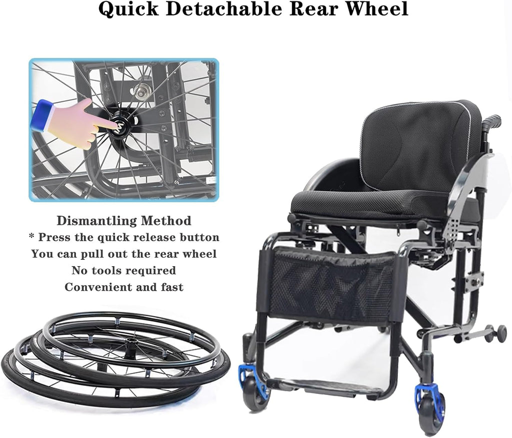 Folding Transport Wheelchair,Foldable Portable Manual Chair,Light Weight Sport Wheelchair,Aluminum Alloy Wheelchair,Self-propelled Manual Wheelchairs,Mobility Aids For Adult(Seat width 40cm,A-Black)(A