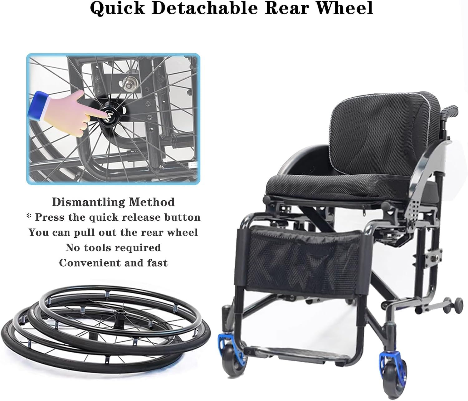 Folding Transport Wheelchair,Foldable Portable Manual Chair,Light Weight Sport Wheelchair,Aluminum Alloy Wheelchair,Self-propelled Manual Wheelchairs,Mobility Aids For Adult(Seat width 40cm,A-Black)(A