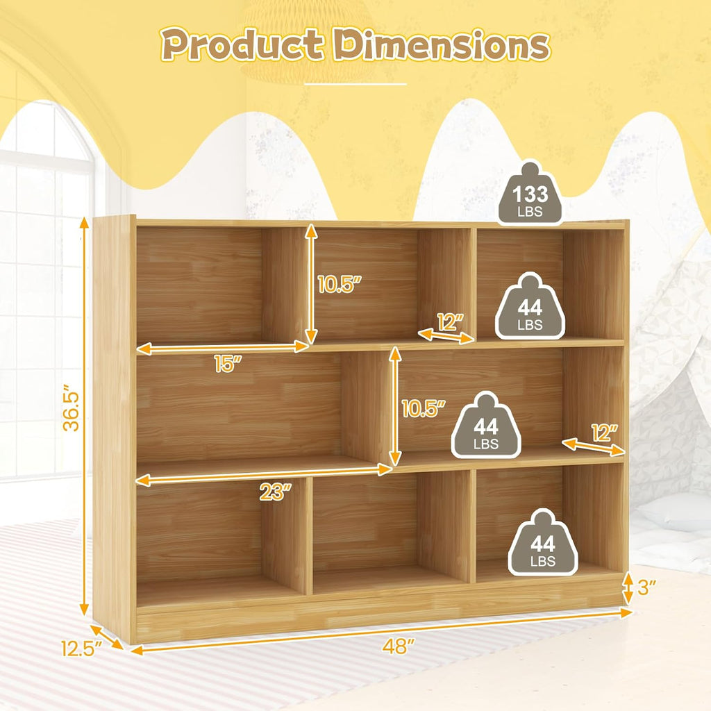 KOTEK Toy Storage Organizer, 8 Cubby Kids Bookshelf, Wooden 4-Tier Bookcase Storage Cabinet, Open Display Book Shelf for Daycare, Nursery, School Classroom, Living Room & Bedroom (Burlywood, 8 Cubes)