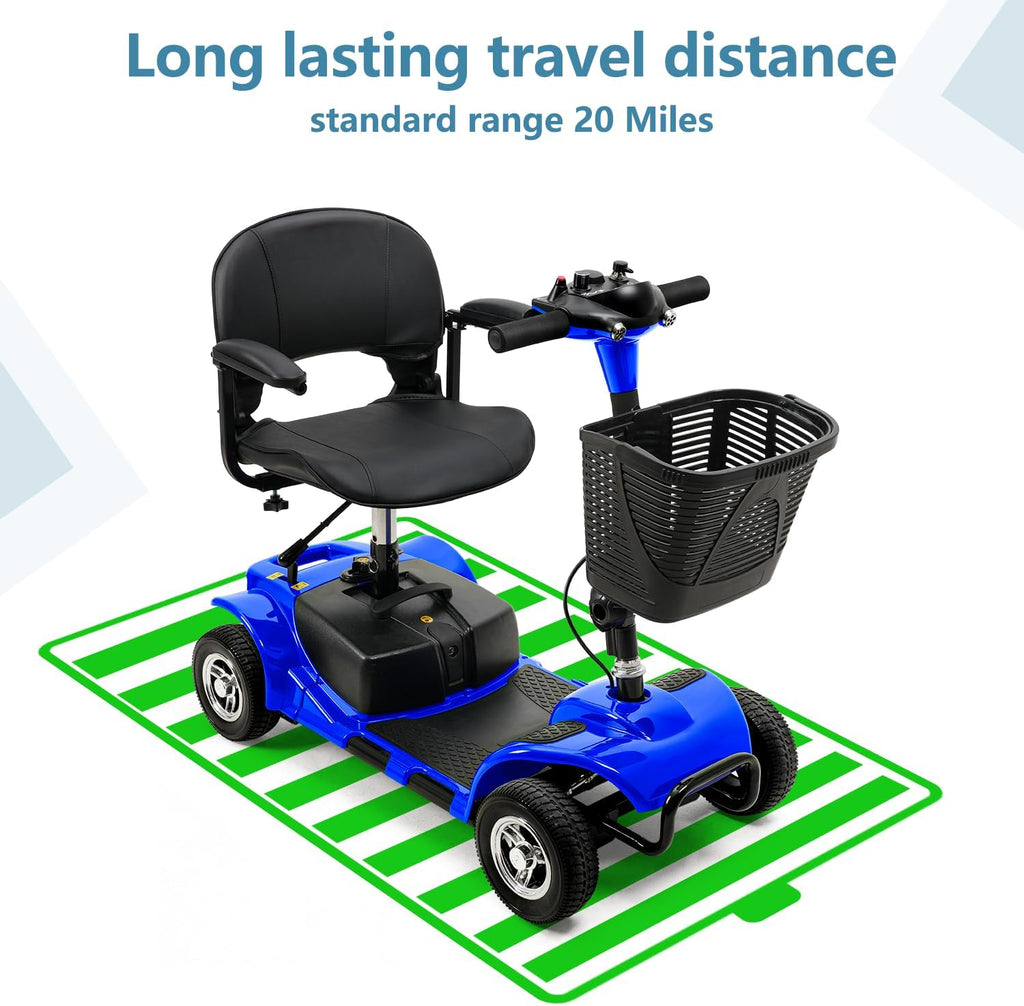 Cebihy 4 Wheel Mobility Scooter, Electric Power Mobile Scooters for Seniors Adult with Lights Collapsible and Compact Duty Travel Scooter w/Basket and Extended Battery (Blue)