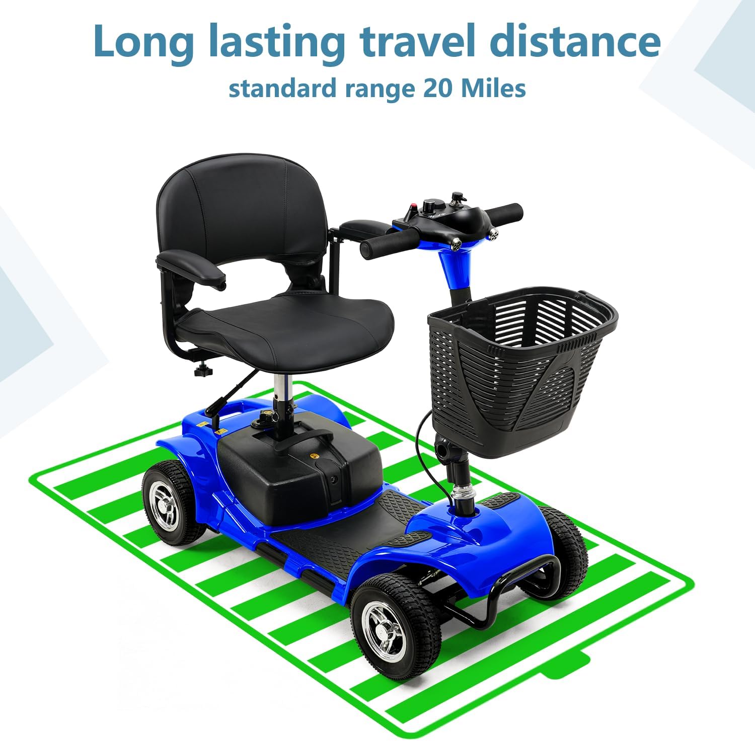 Cebihy 4 Wheel Mobility Scooter, Electric Power Mobile Scooters for Seniors Adult with Lights Collapsible and Compact Duty Travel Scooter w/Basket and Extended Battery (Blue)