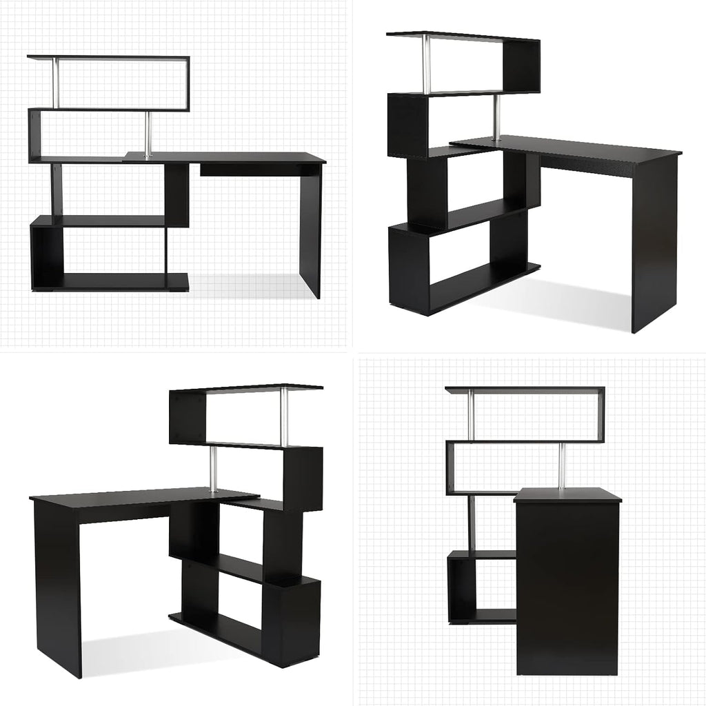 Mondeer 41.7' L Shaped Desk with 4-Tier Storage Shelves, Computer Corner Desk for Study Home Office Living Room (Black)