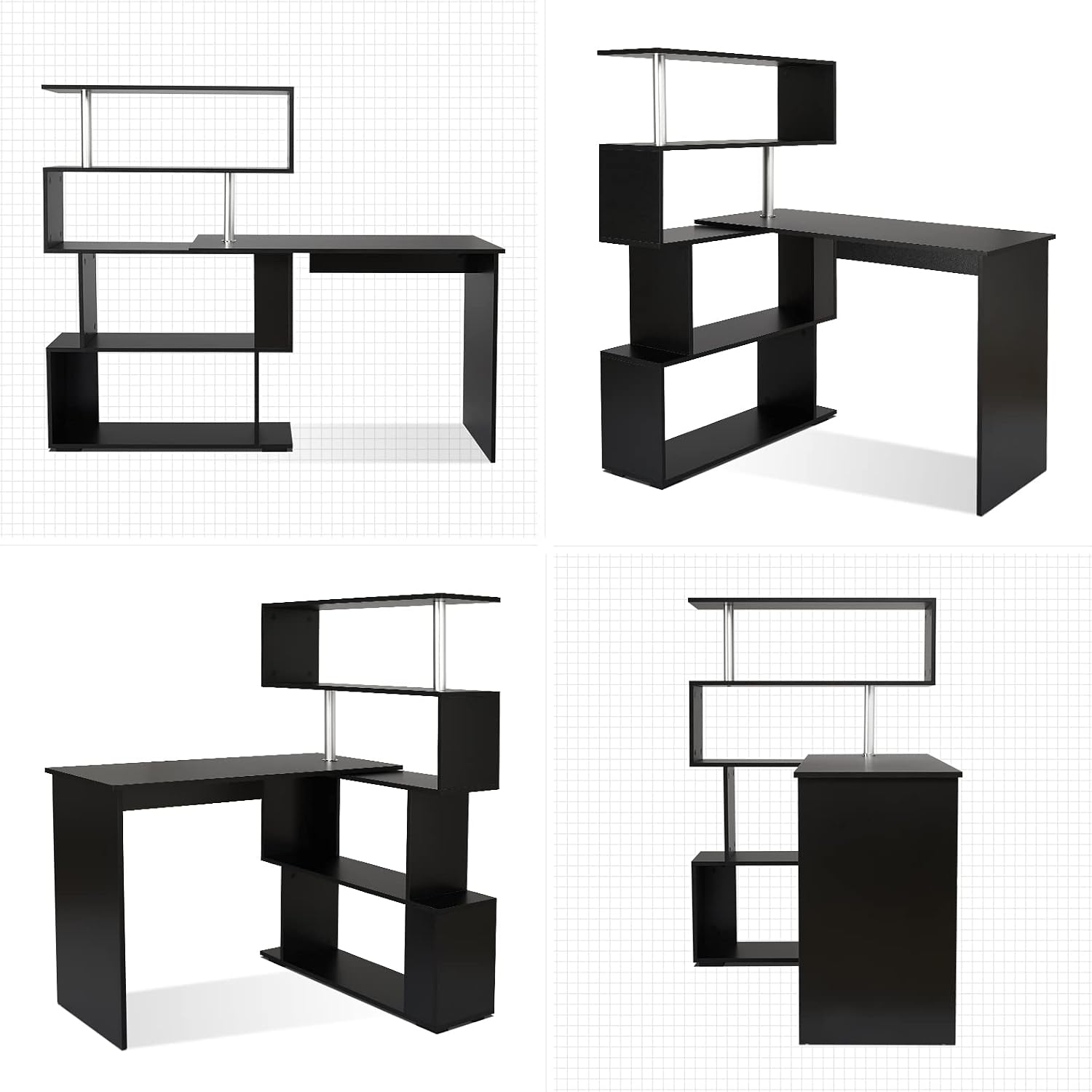 Mondeer 41.7' L Shaped Desk with 4-Tier Storage Shelves, Computer Corner Desk for Study Home Office Living Room (Black)