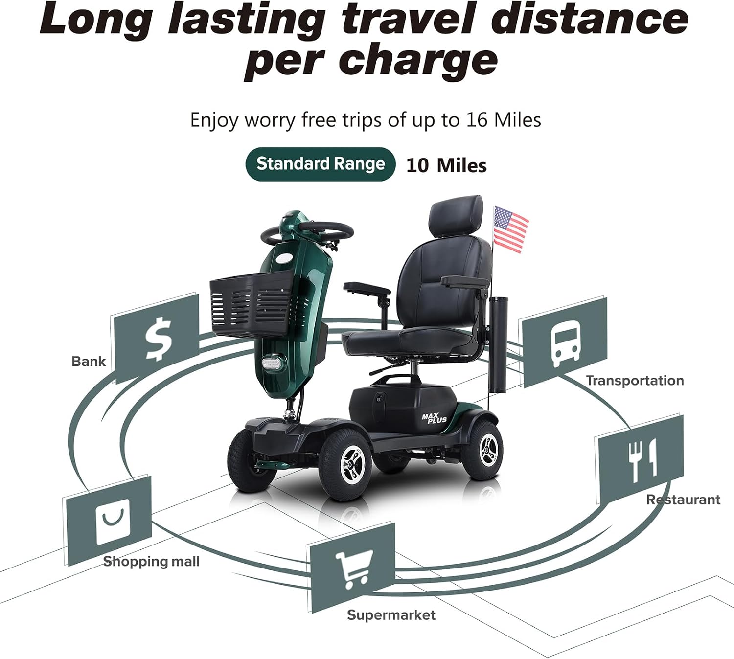Mobility Scooters for Seniors & Adults 400 Lb Weight Foldable,All-Terrain Heavy Duty 4 Wheel Powered Scooter,Portable Disability Mobile Electric Wheelchair with Comfort Seat,15Miles,5MPH,Green