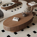 47.2'' Oval Coffee Table with Storage for Living Room Wood Fluted Coffee Table Mid Century Modern Coffee Tables with Lid Pedestal Center Tables for Apartment Walnut