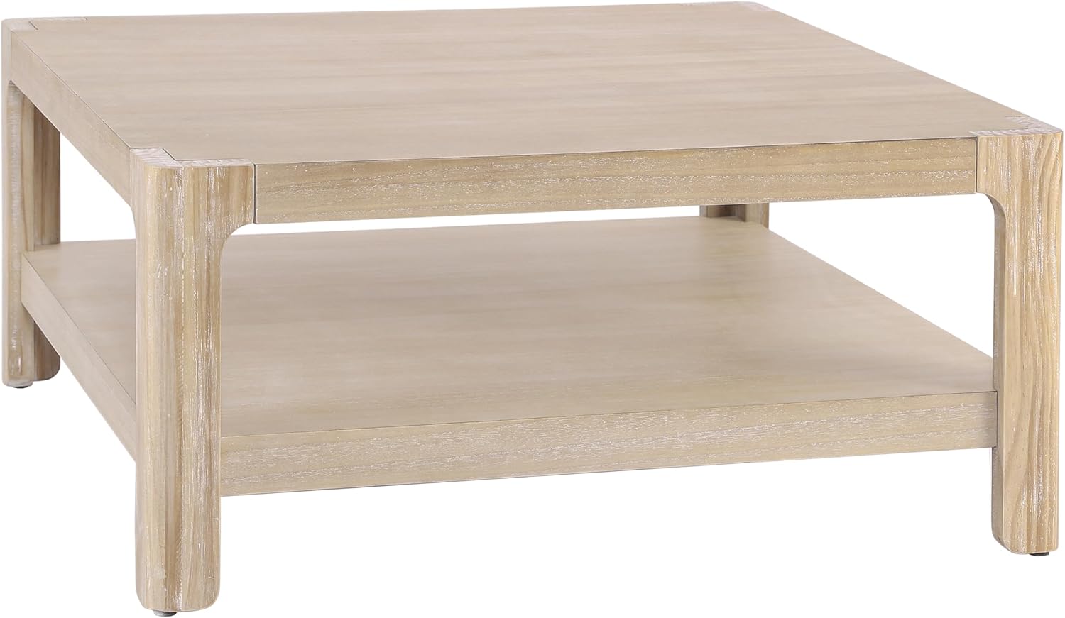 Henf 34.7' Square Coffee Table, Large 2-Tier Solid Wood Coffee Table with Open Storage Shelf and Soft Rounded Corner, Wood Cocktail Center Tea Coffee Tables for Living Meeting Room,Natural