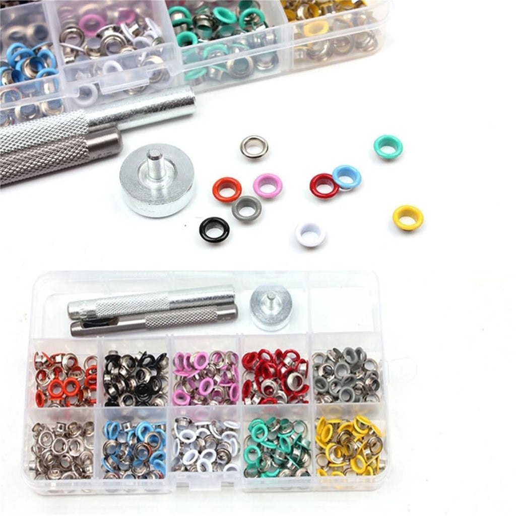 100/400 Sets 5mm Multi-Color Metal Eyelets Grommets Kit with Installation Tools, for Shoes Belts Bags Crafts for Fabric, Leather, Belt, Shoes, Clothes(5mm-400pcs 11colors)