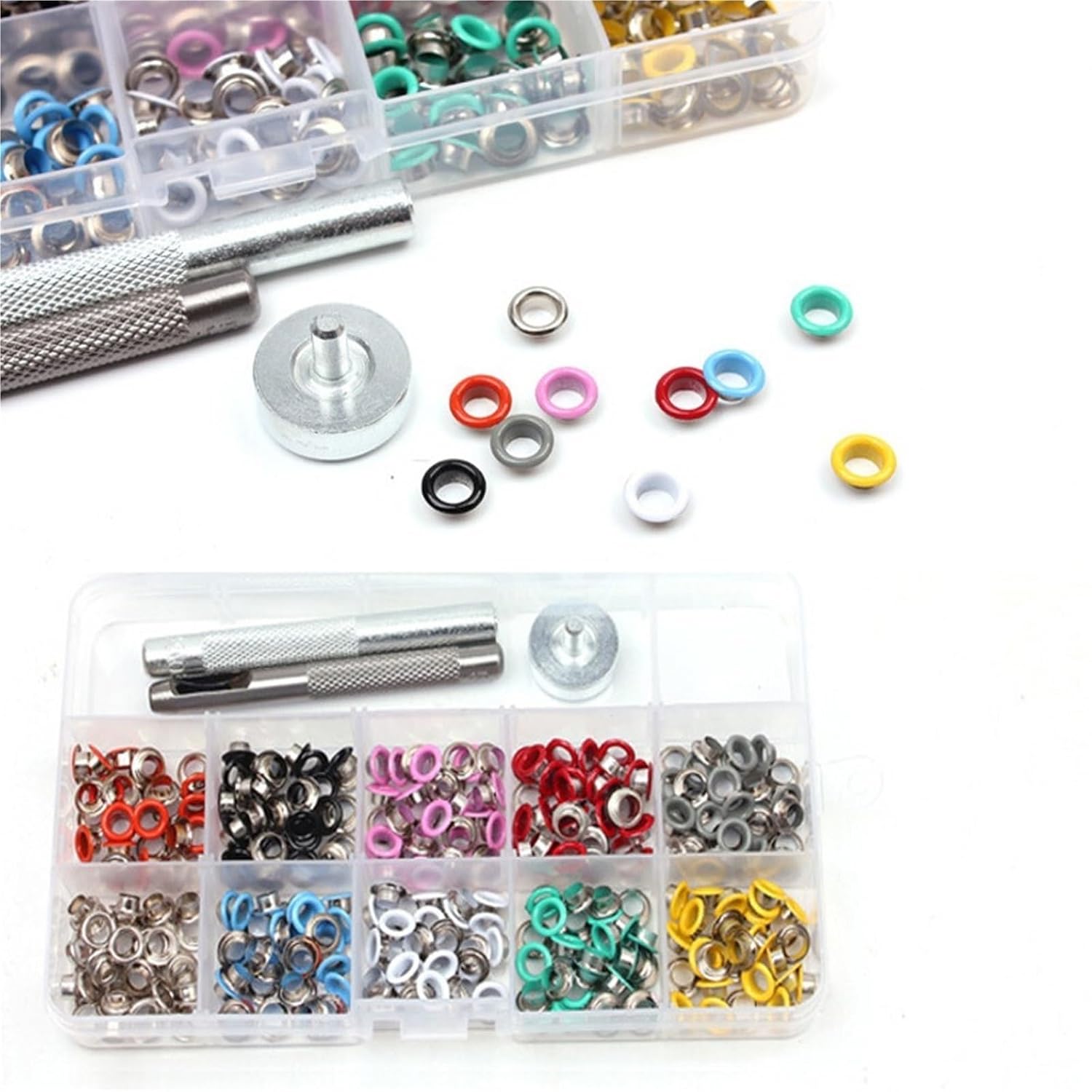 100/400 Sets 5mm Multi-Color Metal Eyelets Grommets Kit with Installation Tools, for Shoes Belts Bags Crafts for Fabric, Leather, Belt, Shoes, Clothes(5mm-400pcs 11colors)
