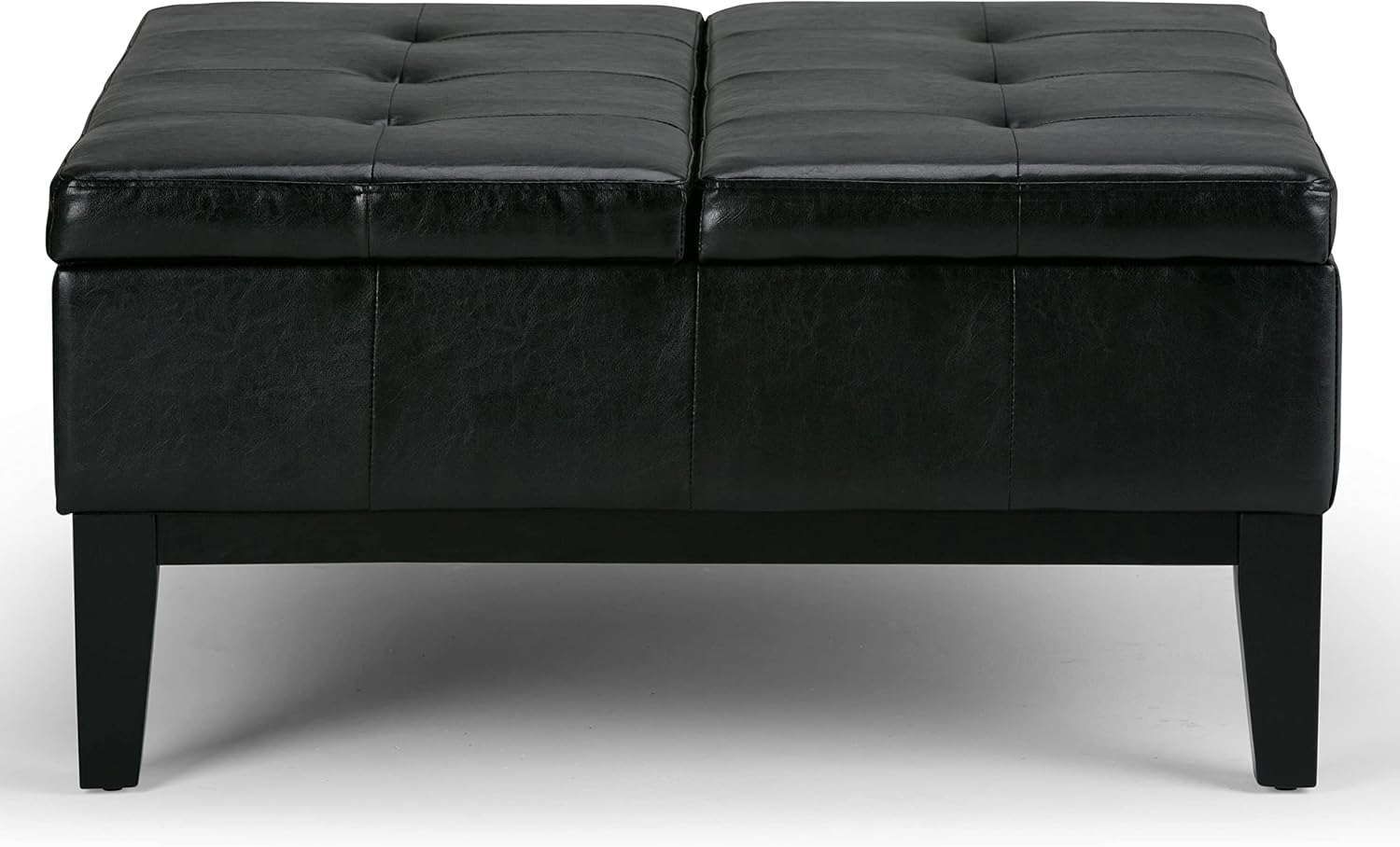 SIMPLIHOME Dover 36 inch Wide Contemporary Square Coffee Table Storage Ottoman in Midnight Black Vegan Faux Leather, Assembled, For the Living Room and Bedroom