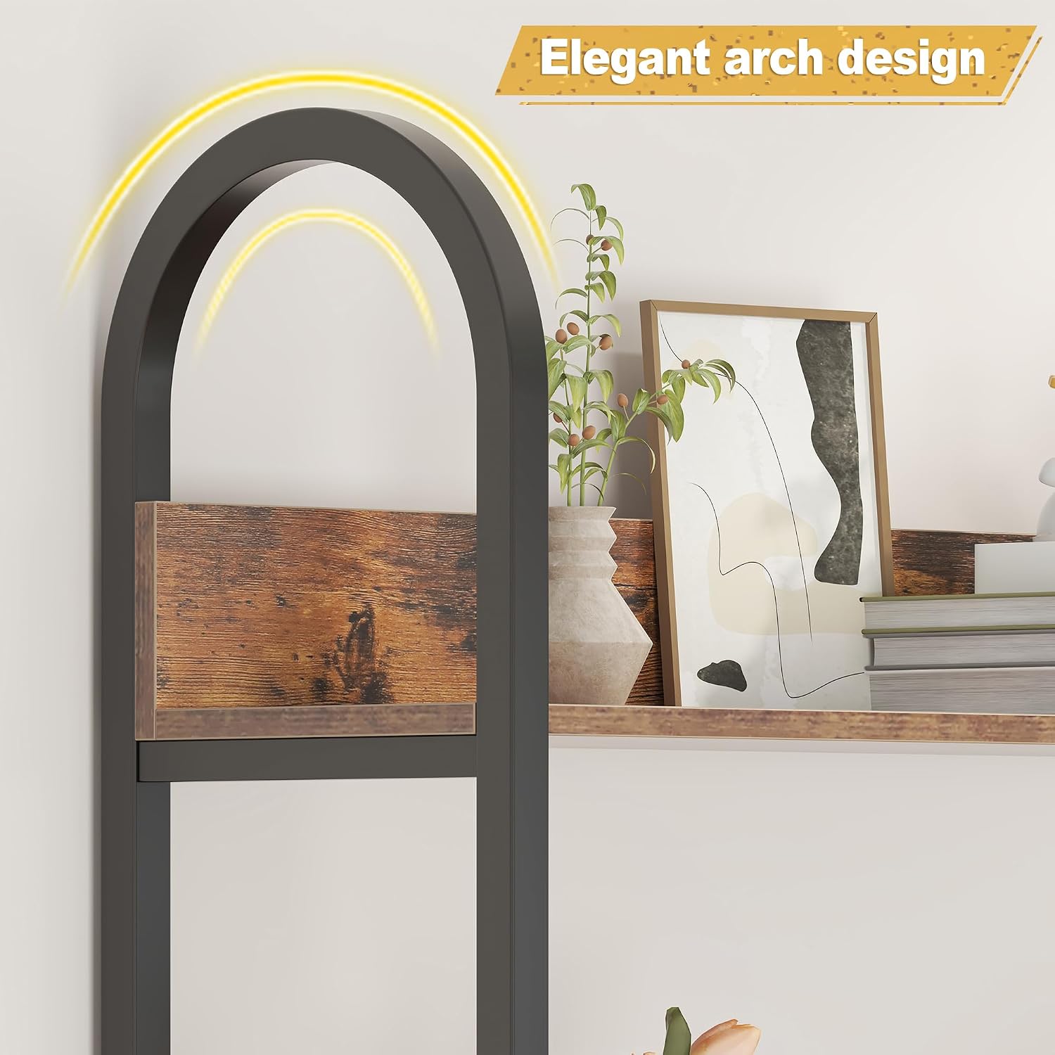 5 Tiers Tall Corner Bookshelf, Large Heavy Duty Industrial Corner Bookcase with Metal Frame, L Shaped Bookshelves and Bookcases Etagere Bookcase Display Storage Shelves for Living Room, Brown