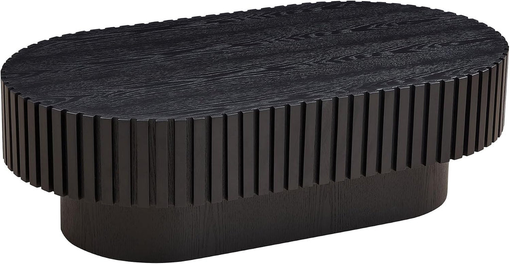 Oval Coffee Table for Living Room Wooden Coffee Table with Pedestal Modern Handcrafted Centre Table Tea Table Easy Assembly 43.7' Black